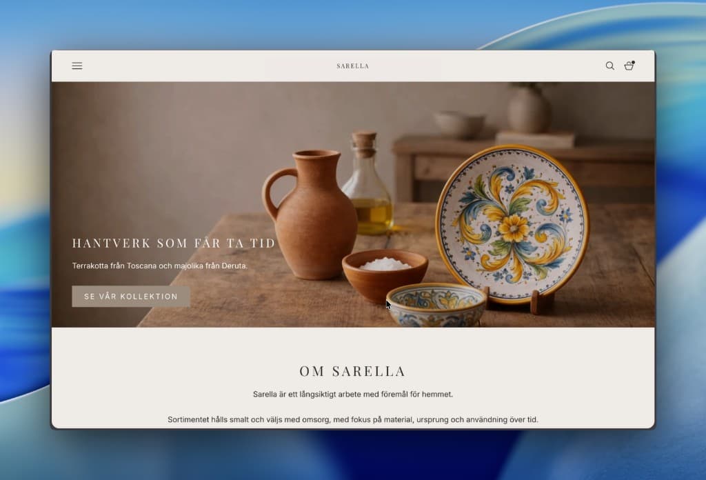 Sarella Shopify storefront in a Mac-style Screen Studio frame