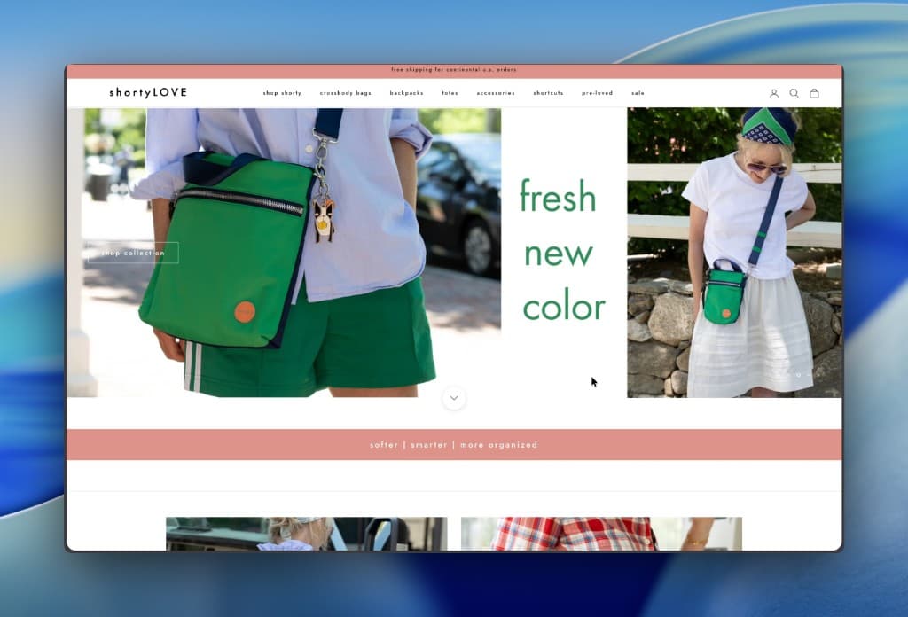 shortyLOVE Shopify storefront in a Mac-style Screen Studio frame